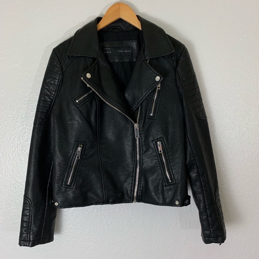 Zara Basic | Black Vegan Leather Moto Biker Jacket